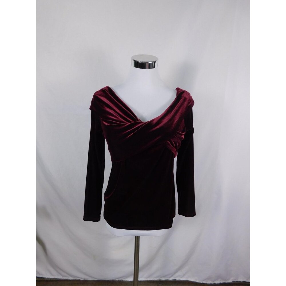 Velvet Off-Shoulder Wrap Blouse - Burgundy